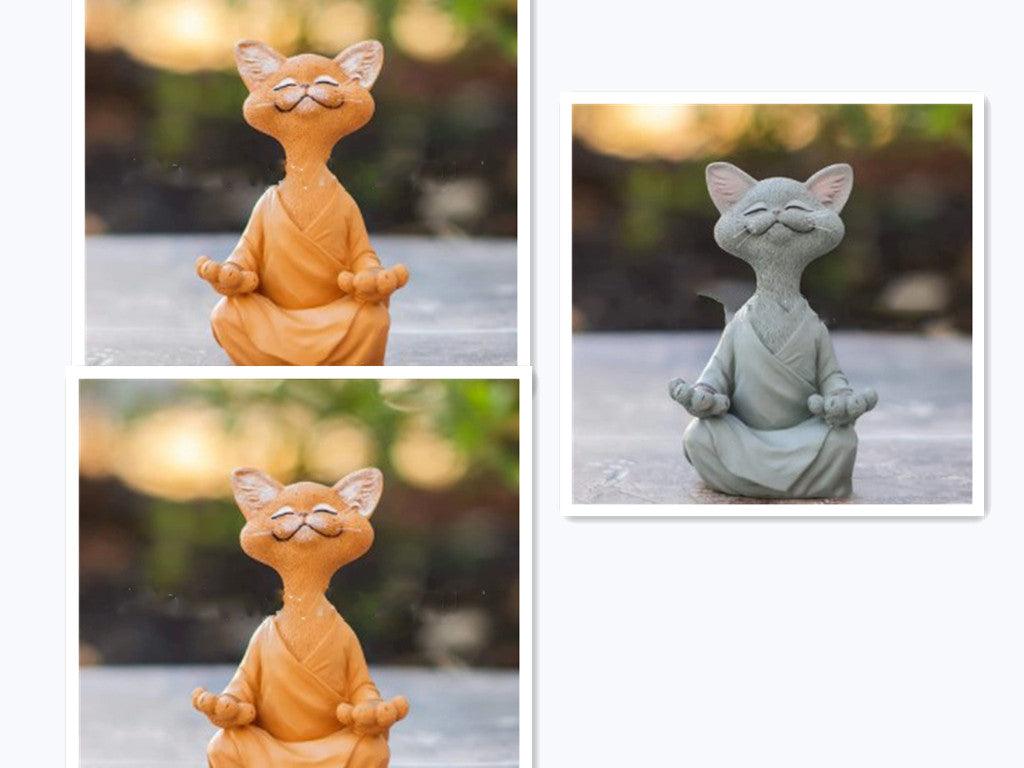LZINA™ | Playful Black Buddha Cat Figure Meditation Yoga Collectible Happy Cat Decor Home Garden Decoration Garden Ornament