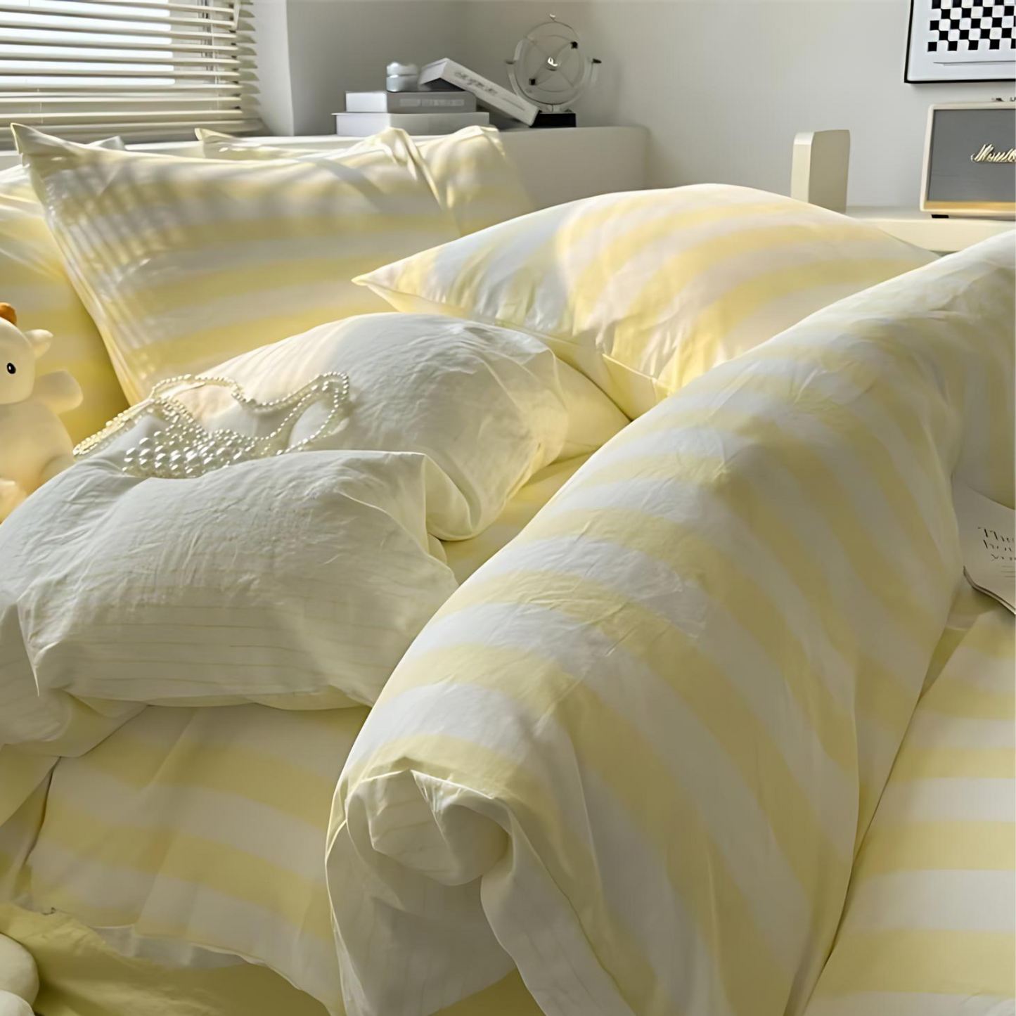 LZINA™ | Elenorra Classic Striped Bedding Set 4pcs Duvet Cover Sheet