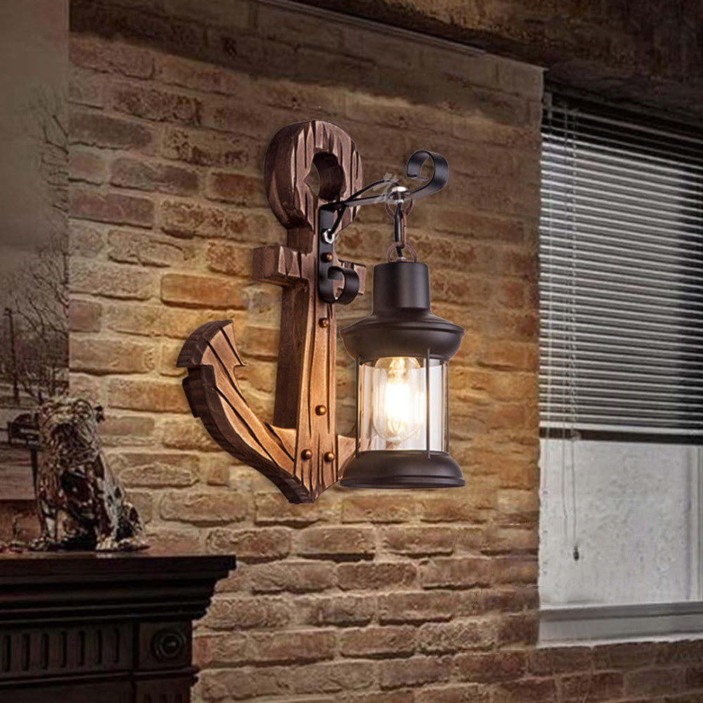 BowLift Vintage Anchor LED Wall Light | Industrial Metal & Wood Fixture for Dining & Living Rooms