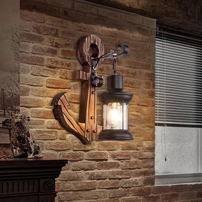 BowLift Vintage Anchor LED Wall Light | Industrial Metal & Wood Fixture for Dining & Living Rooms