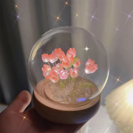 LZINA™ | Handmade Artificial Tulip LED Night Light Bedside Table Lamp for Bedroom and Gift Decor