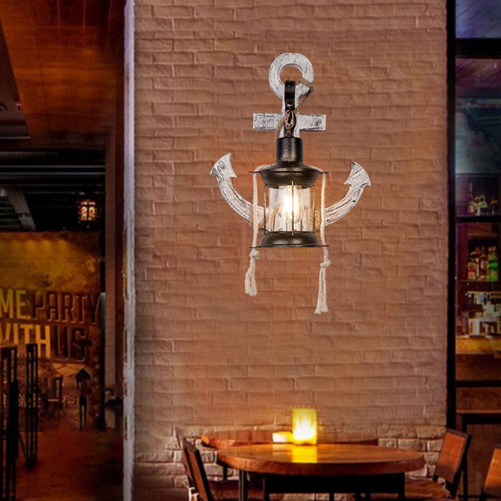 BowLift Vintage Anchor LED Wall Light | Industrial Metal & Wood Fixture for Dining & Living Rooms