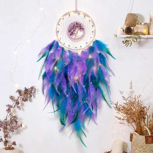 LZINA™ | Crystal Tree of Life Feather Glow Dreamcatcher