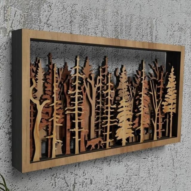 LZINA™ | Wall Decor - WoodForrest 3D - Enchanting Forest Scene - Fox & Tree Shadow