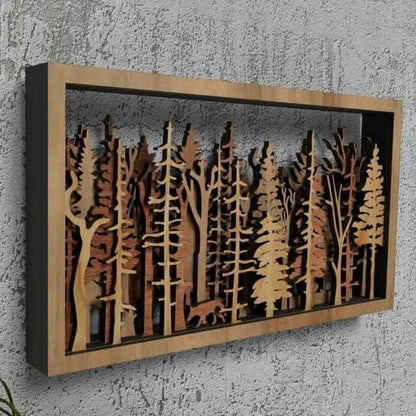 LZINA™ | Wall Decor - WoodForrest 3D - Enchanting Forest Scene - Fox & Tree Shadow