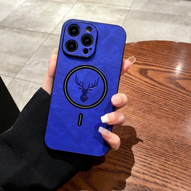 LZINA™ | Luxury Deer Leather Apple iPhone Case | Magnetic Phone Case, Wireless Case, MagSafe, Wireless Charging, Protective Case, Cover for iPhone 15, 14, 13 Pro Max Plus
