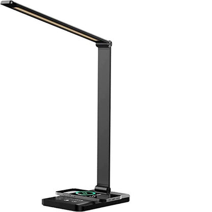 BowLift LED Desk Lamp with USB Charging Port — Dimmable, Eye‑Friendly Reading Light for Home, 5 Brightness Levels, 3 Light Modes, Touch Control, Auto Timer (Black)