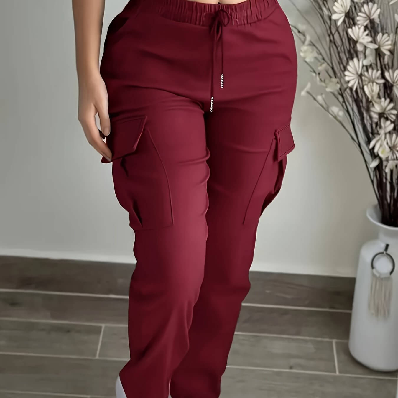 Women’s Cargo Trousers & Casual Workwear Pants – Drawstring Waist, Utility Pockets, Full-Length Polyester Cargo Joggers & Leisure Bottoms