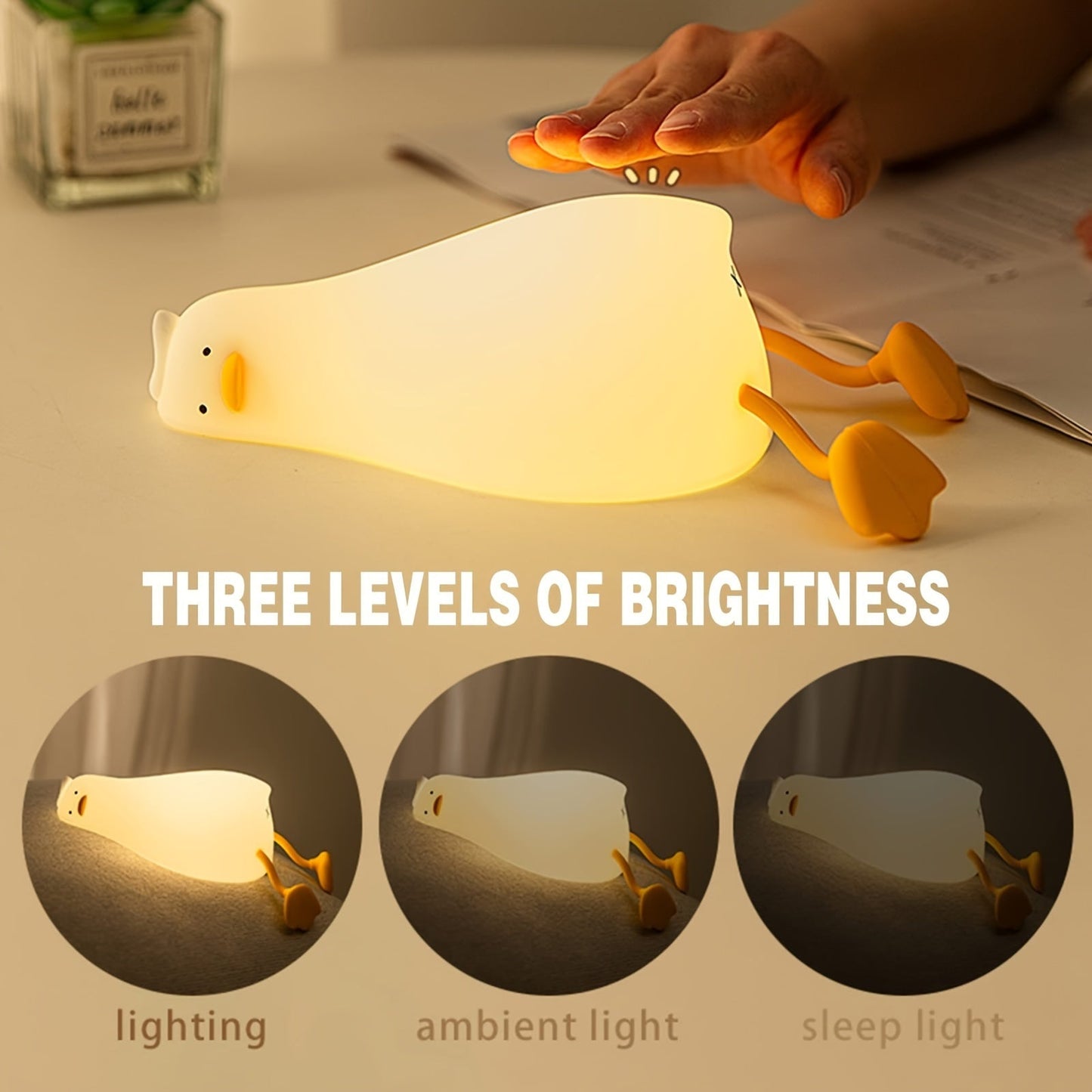 BowLift Sleeping Duck Lamp - Rechargeable, Dimmable Silicone Night Light