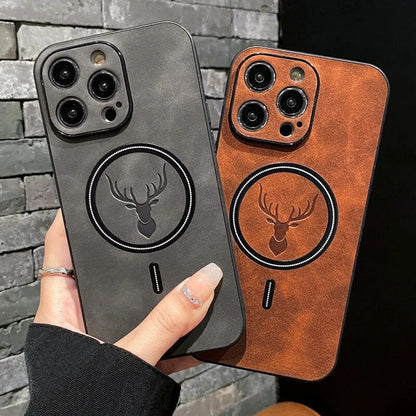 LZINA™ | Luxury Deer Leather Apple iPhone Case | Magnetic Phone Case, Wireless Case, MagSafe, Wireless Charging, Protective Case, Cover for iPhone 15, 14, 13 Pro Max Plus