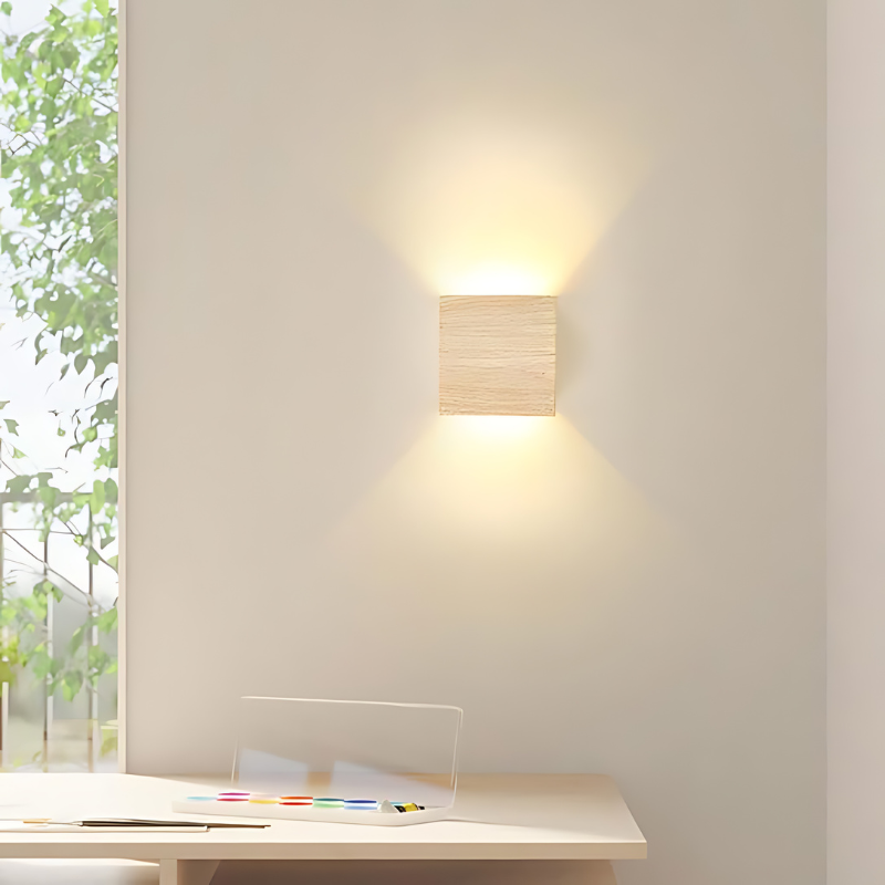 BowLift NordiLume – Sleek Scandinavian Square Wooden Wall Lamp for Modern Homes