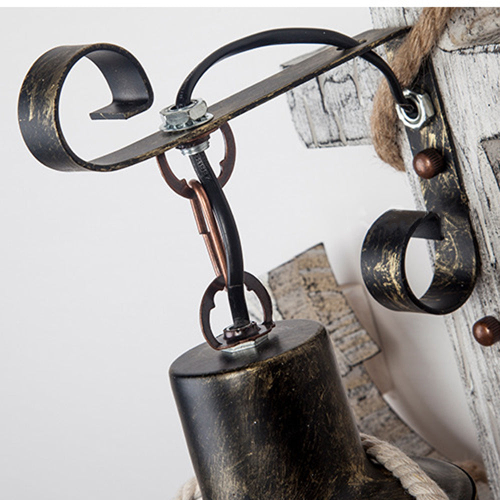 BowLift Vintage Anchor LED Wall Light | Industrial Metal & Wood Fixture for Dining & Living Rooms