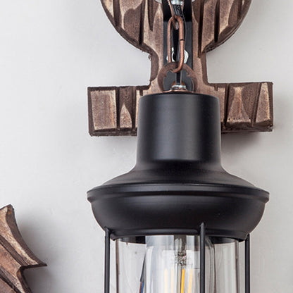 BowLift Vintage Anchor LED Wall Light | Industrial Metal & Wood Fixture for Dining & Living Rooms