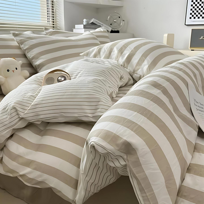 LZINA™ | Elenorra Classic Striped Bedding Set 4pcs Duvet Cover Sheet