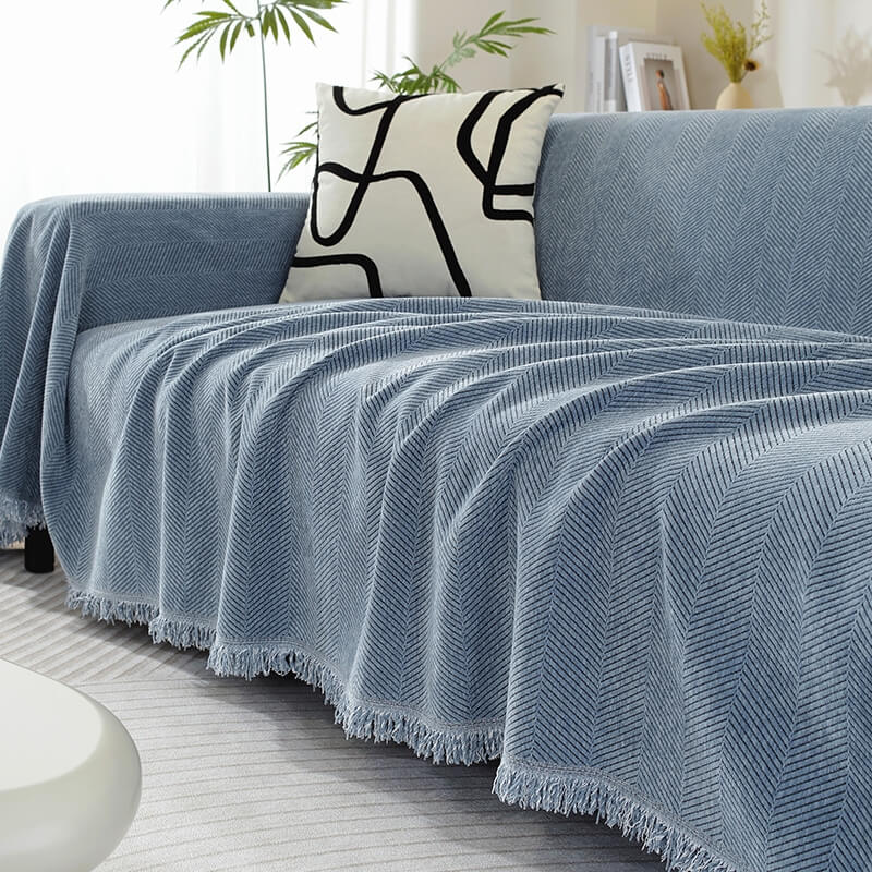 BowLift | Chenille Blanket Herringbone Tassel Couch Cover