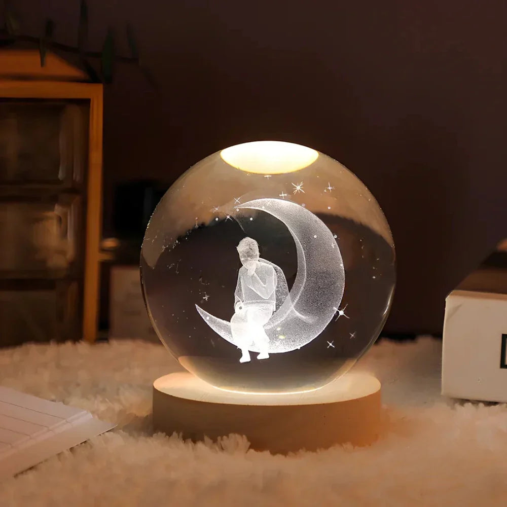 LZINA™ | Night Light Wooden Base Crystal Ball Lamp