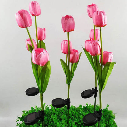 LZINA™ | Solar Tulip Lawn Light Outdoor Garden LED Tulip Flower Light Ground Stake Landscape Light