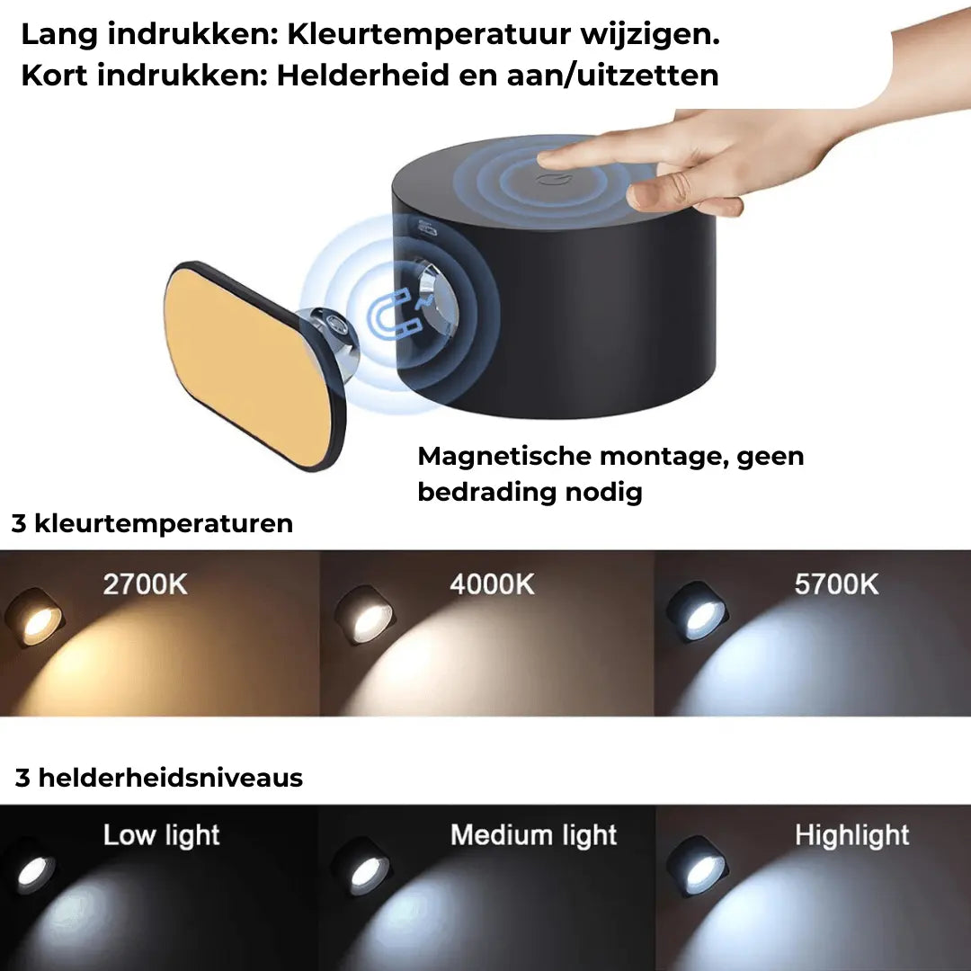 BowLift Wall Lamp - Rechargeable Wireless, 360° Rotating Light