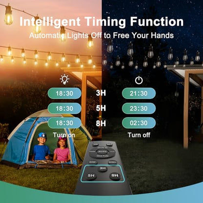 LZINA™ | 52FT Solar String Lights for Outdoor with Remote Control, Warm White