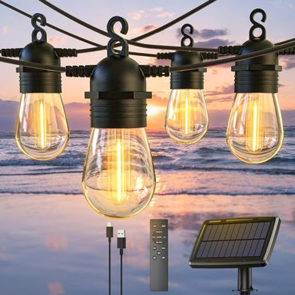 LZINA™ | 52FT Solar String Lights for Outdoor with Remote Control, Warm White