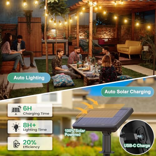 LZINA™ | 52FT Solar String Lights for Outdoor with Remote Control, Warm White