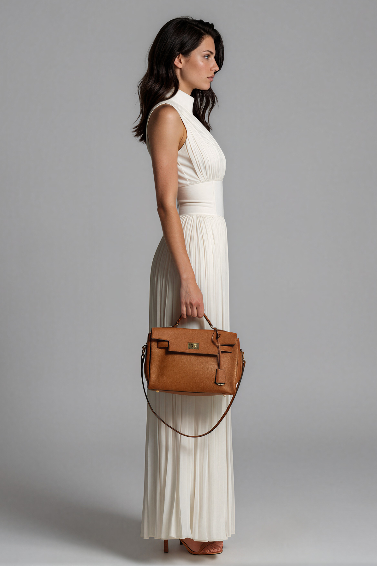 Women’s White Wide Leg Jumpsuit with V Neck, Ruched Waist and Zip Detail