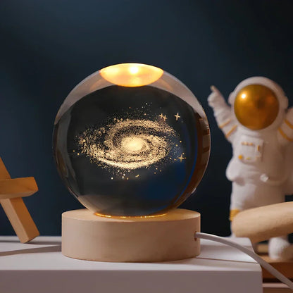 LZINA™ | Night Light Wooden Base Crystal Ball Lamp