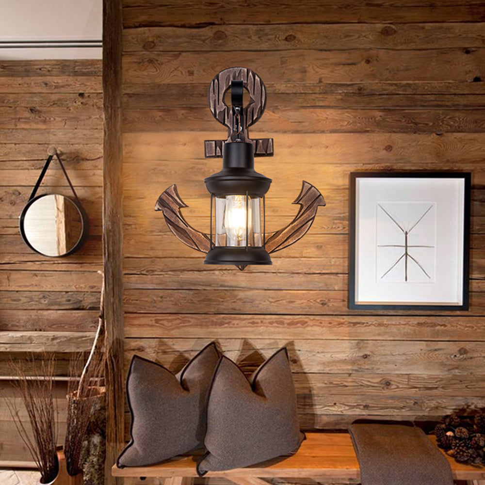 BowLift Vintage Anchor LED Wall Light | Industrial Metal & Wood Fixture for Dining & Living Rooms