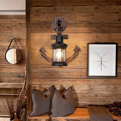 BowLift Vintage Anchor LED Wall Light | Industrial Metal & Wood Fixture for Dining & Living Rooms