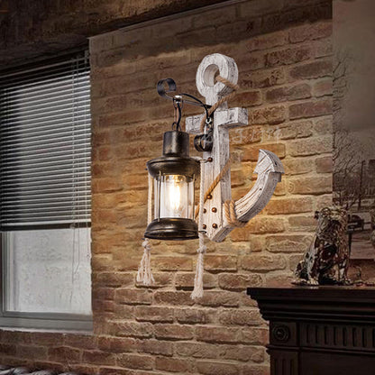 BowLift Vintage Anchor LED Wall Light | Industrial Metal & Wood Fixture for Dining & Living Rooms