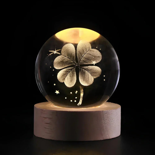 LZINA™ | Night Light Wooden Base Crystal Ball Lamp