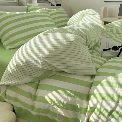 LZINA™ | Elenorra Classic Striped Bedding Set 4pcs Duvet Cover Sheet