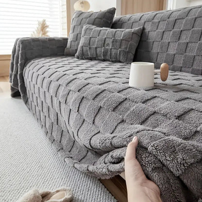 BowLift | Checkered Plush Velvet Sofa Cover
