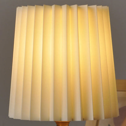 BowLift Vintage Korean Pleated Column Table Lamp – Solid Wood Base, 1-Light