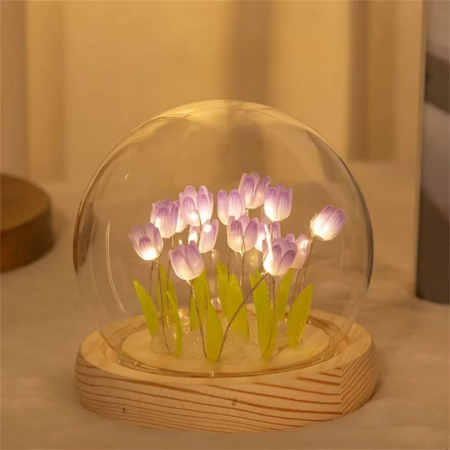LZINA™ | Handmade Artificial Tulip LED Night Light Bedside Table Lamp for Bedroom and Gift Decor