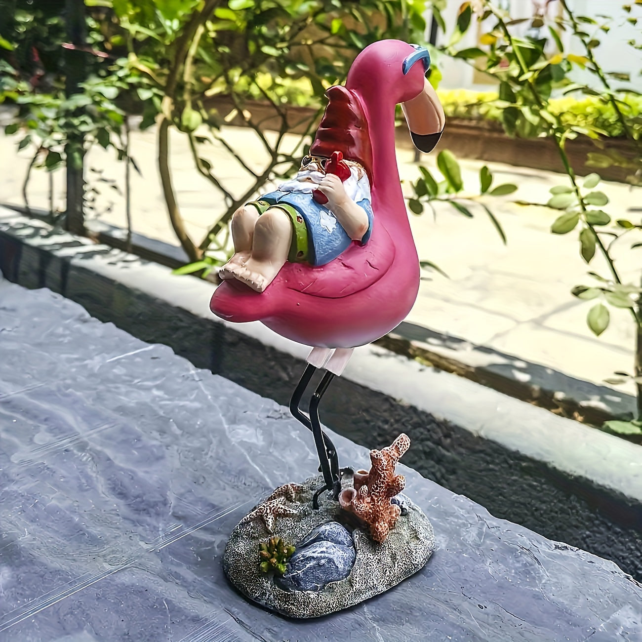LZINA™ | Flamingo relaxing garden gnome statue