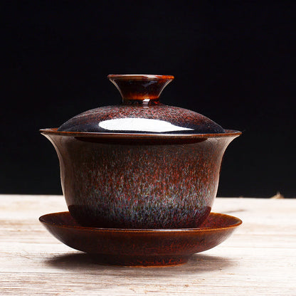 BowLift | Vintage Kiln Ceramic Gaiwan Sancai Tea Cup Tea Cup and Saucer with Lid