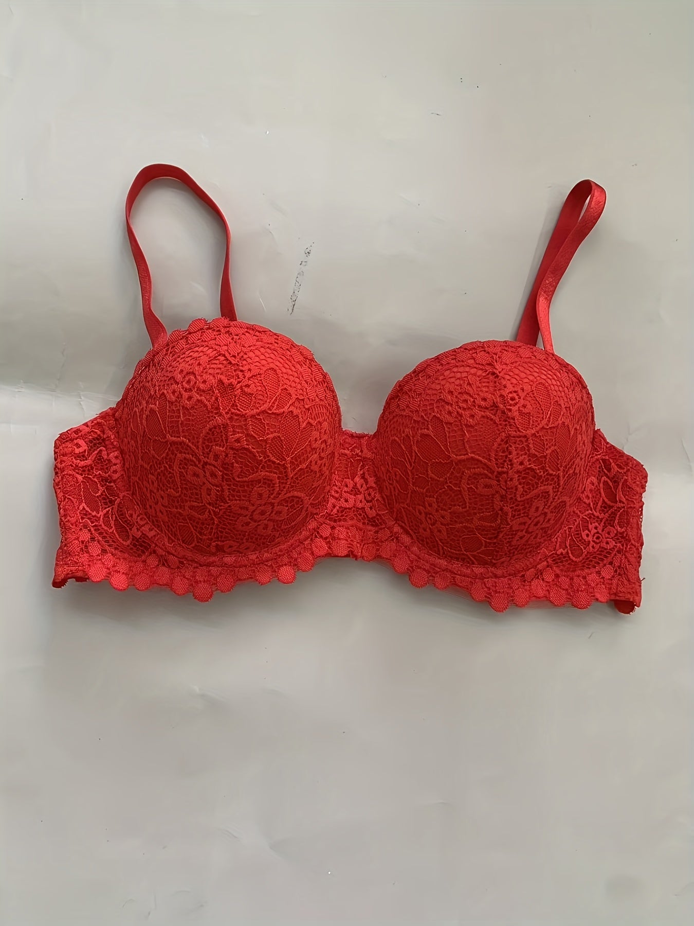 Lace Bra, Underwire Bra & Lace Lingerie – Padded 3/4-Cup Bra with Scalloped Floral Lace, Shoulder Straps, Polyamide Knit, White or Beige