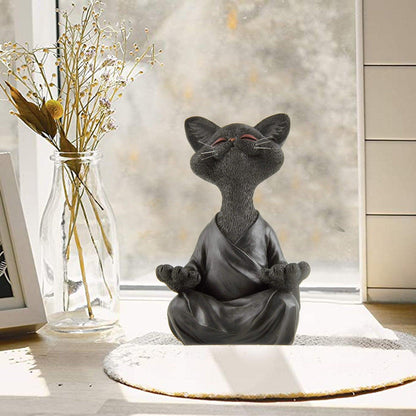 LZINA™ | Playful Black Buddha Cat Figure Meditation Yoga Collectible Happy Cat Decor Home Garden Decoration Garden Ornament