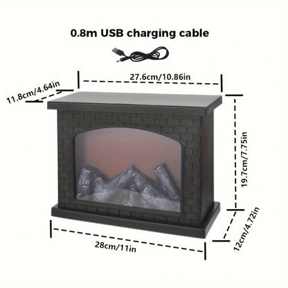 BowLift Cozy Rectangular Fireplace Lantern Lamp with Realistic Flame Effect
