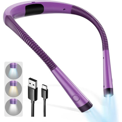 BowLift LED Neck Reading Lamp — Hands-Free Bedtime Book Light, 3 Color Modes, 6 Brightness Levels, Flexible Arm, Rechargeable & Durable, Ideal for Reading, Knitting, Camping, and Repairs