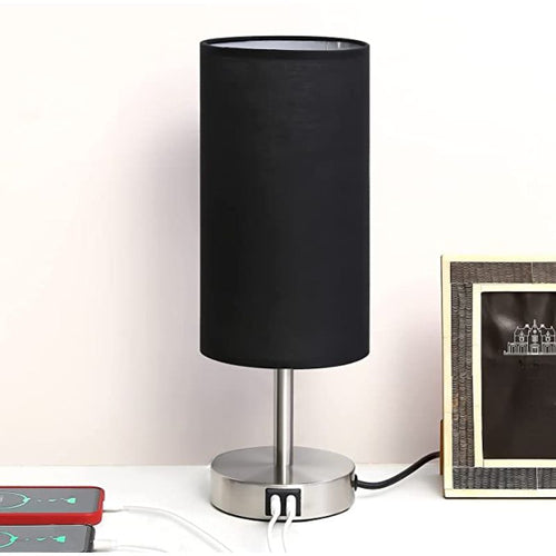 BowLift USB Touch Table Lamp – 3-Stage Dimmable Wood Bedside Lamp with Round Linen Shade, USB Port, Ideal for Bedroom, Living Room, Dorm & Home Office