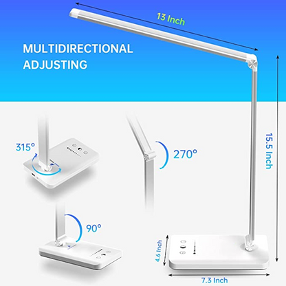 BowLift LED Desk Lamp with USB Charging Port — Dimmable, Eye‑Friendly Reading Light for Home, 5 Brightness Levels, 3 Light Modes, Touch Control, Auto Timer (Black)