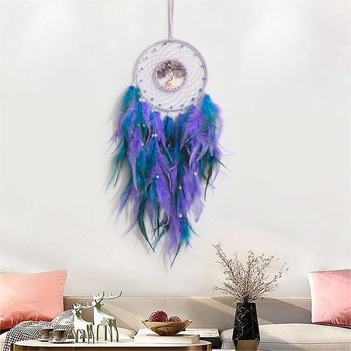 LZINA™ | Crystal Tree of Life Feather Glow Dreamcatcher