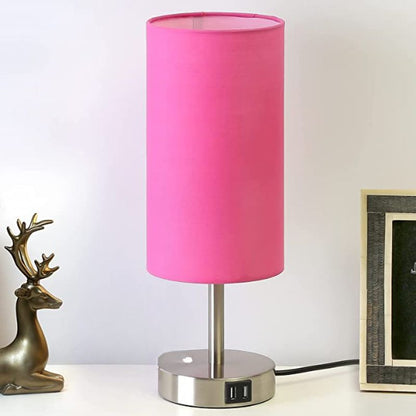 BowLift USB Touch Table Lamp – 3-Stage Dimmable Wood Bedside Lamp with Round Linen Shade, USB Port, Ideal for Bedroom, Living Room, Dorm & Home Office