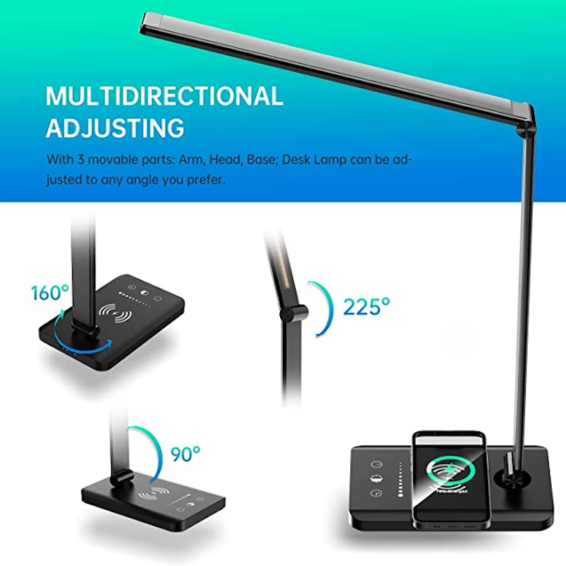 BowLift LED Desk Lamp with USB Charging Port — Dimmable, Eye‑Friendly Reading Light for Home, 5 Brightness Levels, 3 Light Modes, Touch Control, Auto Timer (Black)