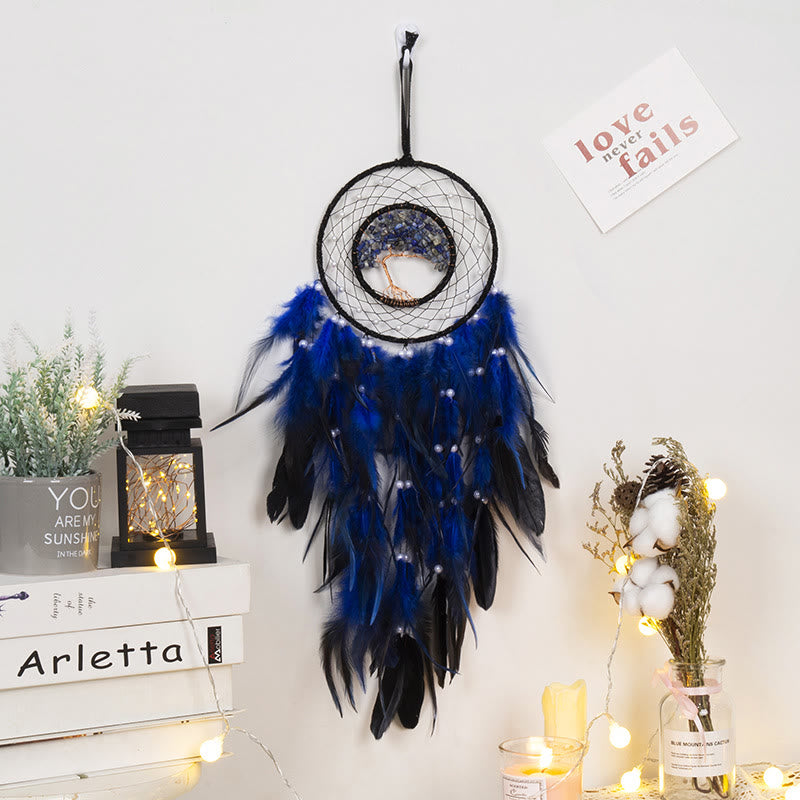 LZINA™ | Crystal Tree of Life Feather Glow Dreamcatcher