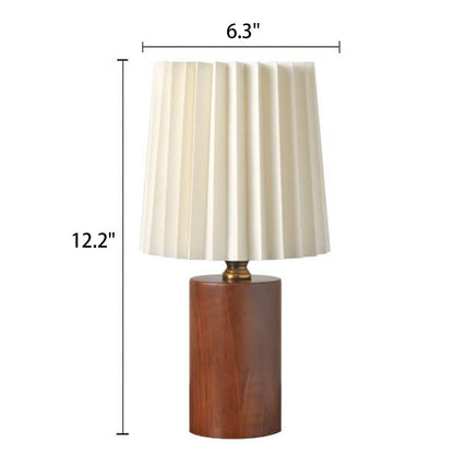 BowLift Vintage Korean Pleated Column Table Lamp – Solid Wood Base, 1-Light