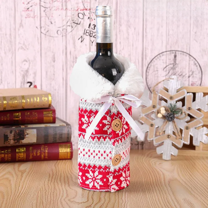 Christmas bottle cover with fur collar – festive cover for wine bottles, gnome decoration for Christmas, perfect as gift wrapping | Bowlift