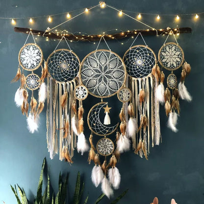 LZINA™ | Dream catcher moon and stars hang over the bed (5 pieces)